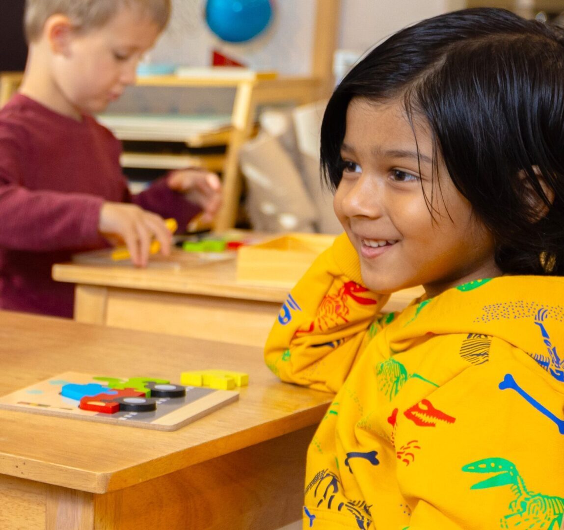 Child playing with a wooden puzzle.